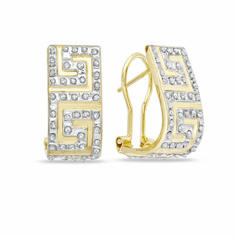 Diamond Fascination™ Greek Key J-Hoop  Earrings in 14K Gold