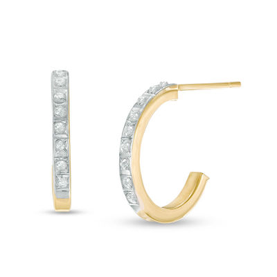 14K Yellow Gold J Hoop Earrings with Diamond Accents 