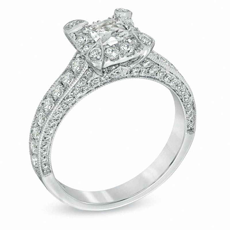 Main Image 2 of 1-1/2 CT. T.W. Certified Princess-Cut Diamond Engagement Ring in 14K White Gold (I/I1)