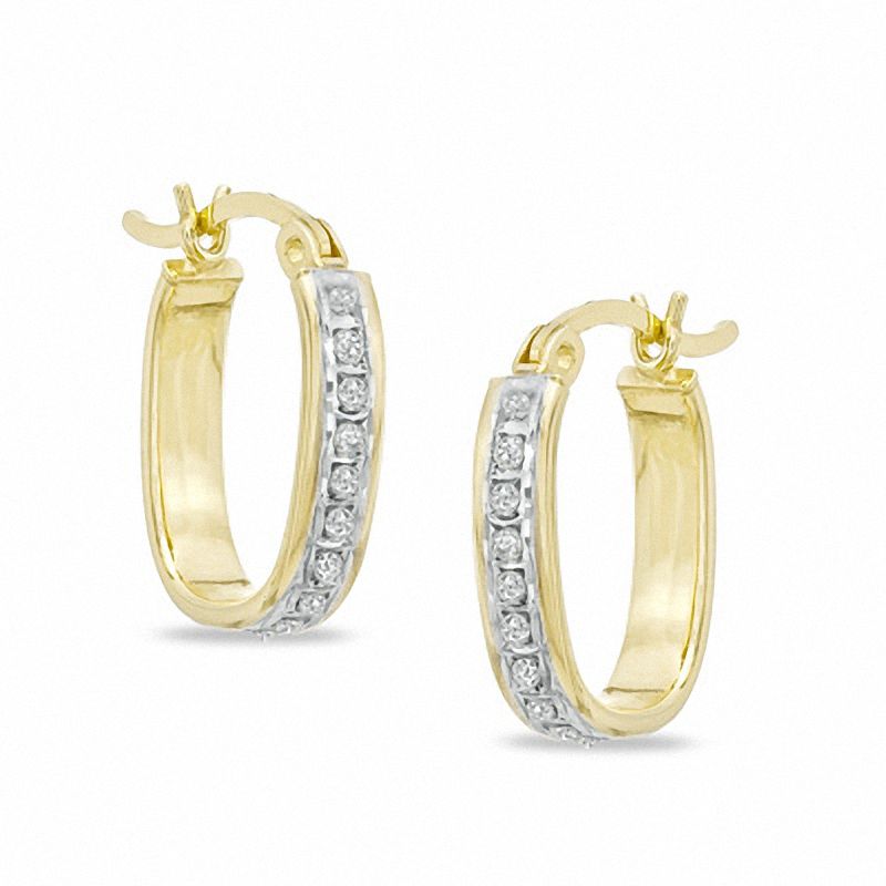 Diamond Fascination™ U-Hoop Earrings in Sterling Silver and 18K Gold Plate