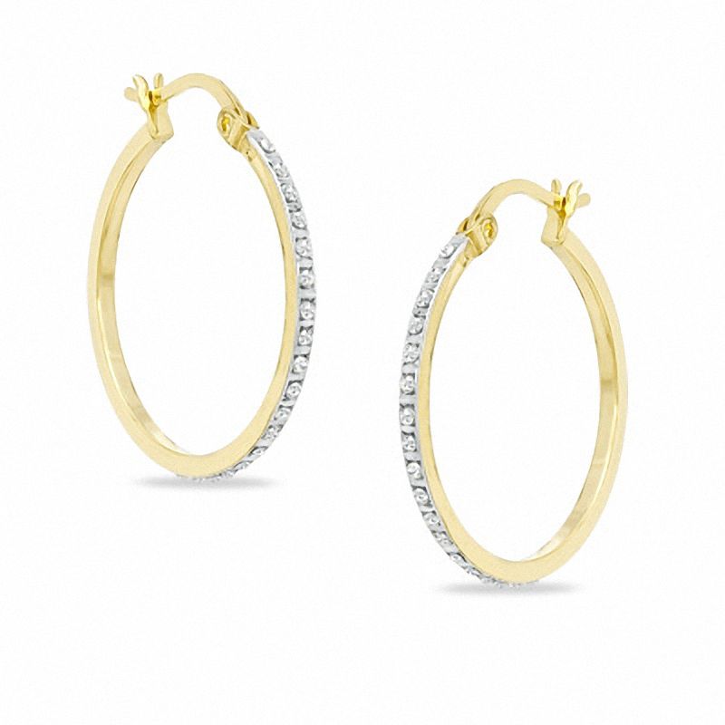 Main Image 1 of Diamond Fascination™ Hoop Earrings in Sterling Silver and 18K Gold Plate