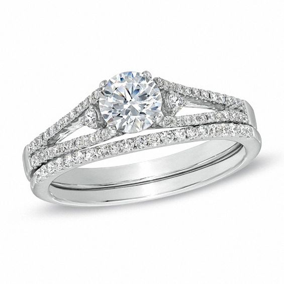 3/4 CT. T.w. Diamond Three Stone Bridal Set in 14K White Gold