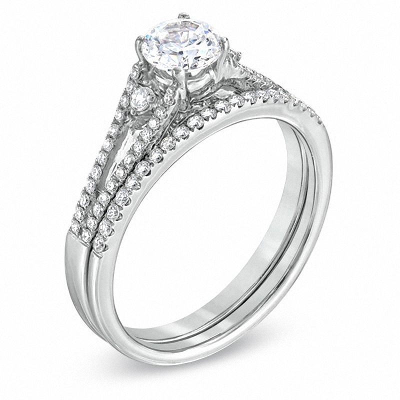 3/4 CT. T.W. Diamond Three Stone Bridal Set in 14K White Gold