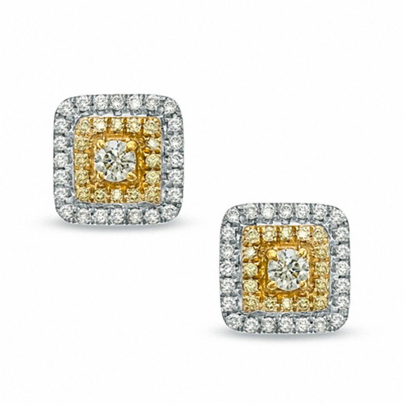1 2 Ct Tw Enhanced Yellow And White Diamond Square Stud