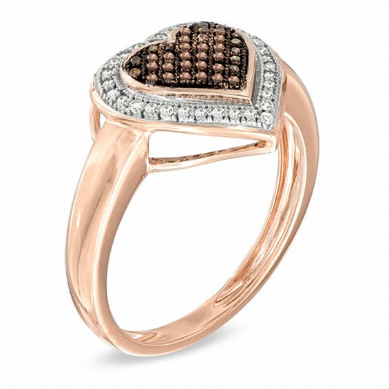 1/5 CT. T.w. Enhanced Cognac and White Diamond Heart Ring in 10K Rose Gold