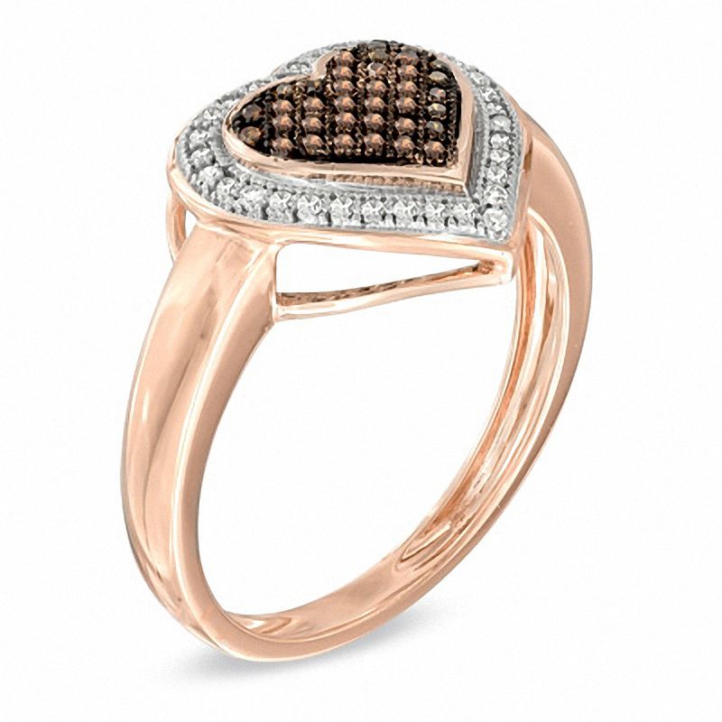 1/5 CT. T.W. Enhanced Cognac and White Diamond Heart Ring in 10K Rose Gold