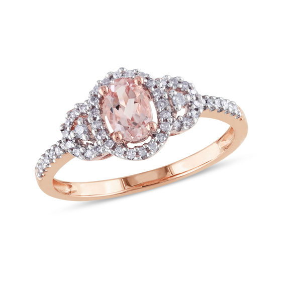 Oval Morganite and 1 6 CT T W Diamond Buckle Engagement  