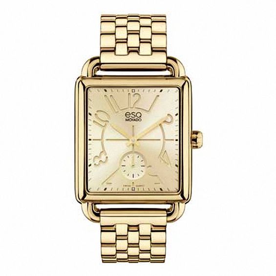 Ladies' ESQ Movado Origin Gold-Tone Watch with Rectangular Dial (Model: 07101408)