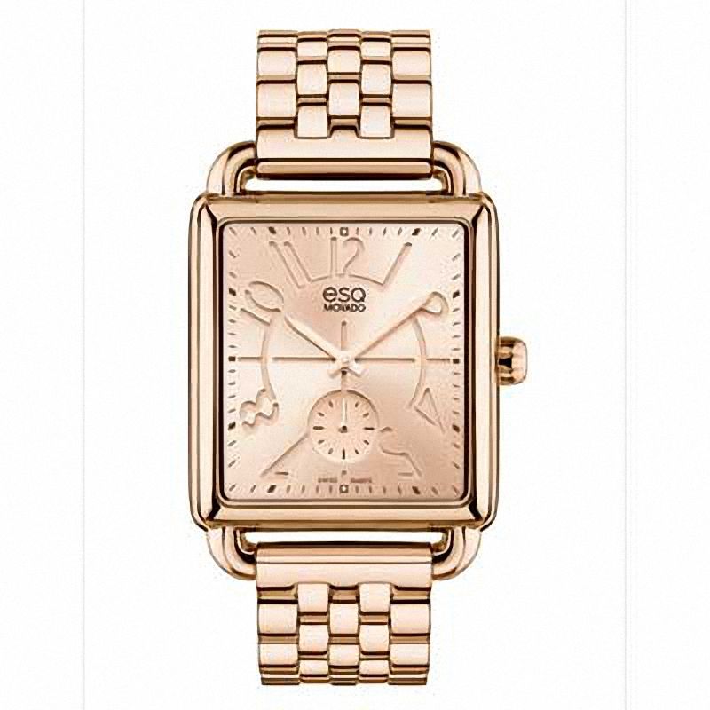 Ladies' ESQ Movado Origin Rose-Tone Watch with Rectangular Dial (Model: 07101402)