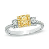 Thumbnail Image 1 of 7/8 CT. T.W. Certified Yellow and White Diamond Three Stone Frame Ring in 14K Two-Tone Gold (SI2)