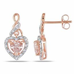 5.0mm Heart-Shaped Morganite and 1/8 CT. T.W. Diamond Earrings in 10K Rose Gold