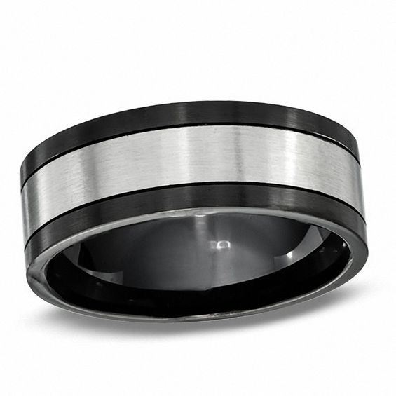 8.0mm Center Stripe Wedding Band in Two-Tone Stainless Steel