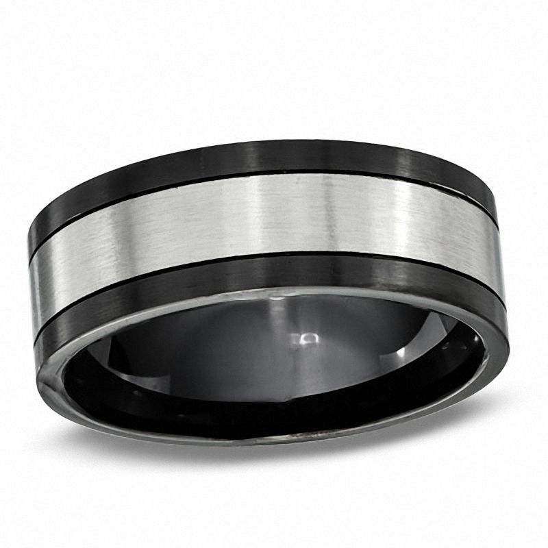 Main Image 1 of 8.0mm Center Stripe Wedding Band in Two-Tone Stainless Steel