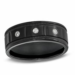 8.0mm 1/10 CT. T.W. Diamond Wedding Band in Black Stainless Steel