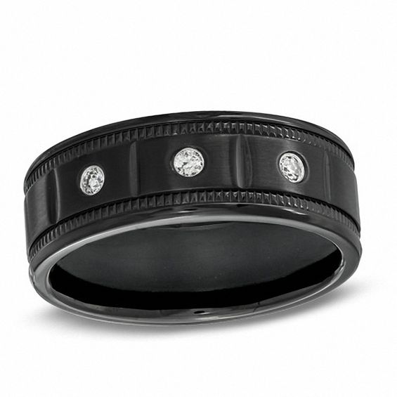 8.0mm 1/10 CT. T.w. Diamond Wedding Band in Black Stainless Steel