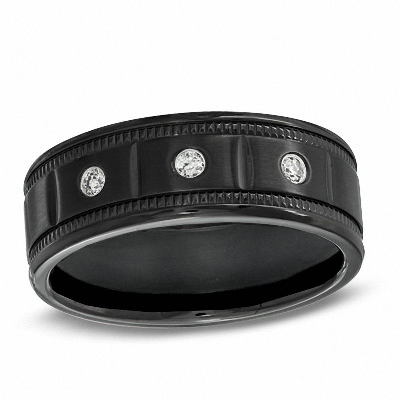 Main Image 1 of 8.0mm 1/10 CT. T.W. Diamond Wedding Band in Black Stainless Steel