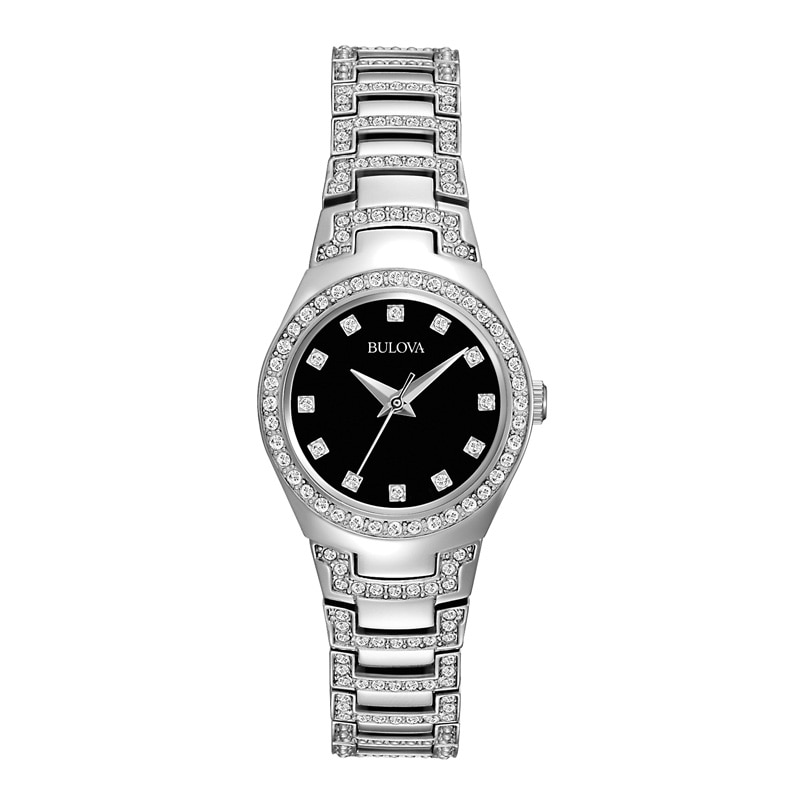 Main Image 1 of Ladies' Bulova Crystal Collection Watch with Black Dial (Model: 96L170)