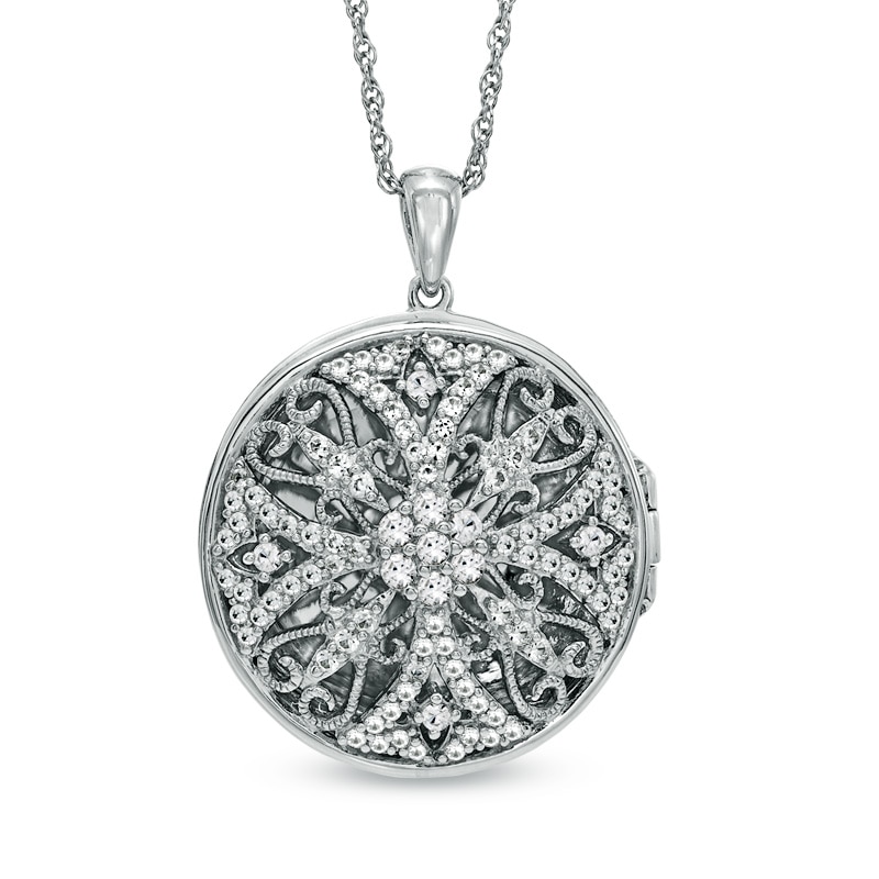 Main Image 1 of Lab-Created White Sapphire Locket Pendant in Sterling Silver