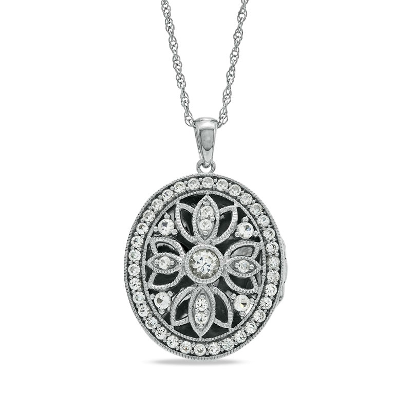 Main Image 1 of Lab-Created White Sapphire Oval Locket Pendant in Sterling Silver