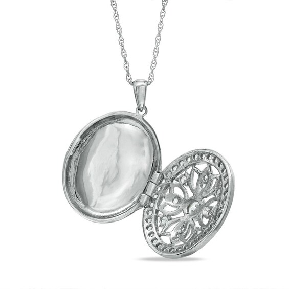 Lab-Created White Sapphire Oval Locket Pendant in Sterling Silver