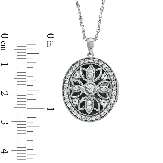 Lab-Created White Sapphire Oval Locket Pendant in Sterling Silver