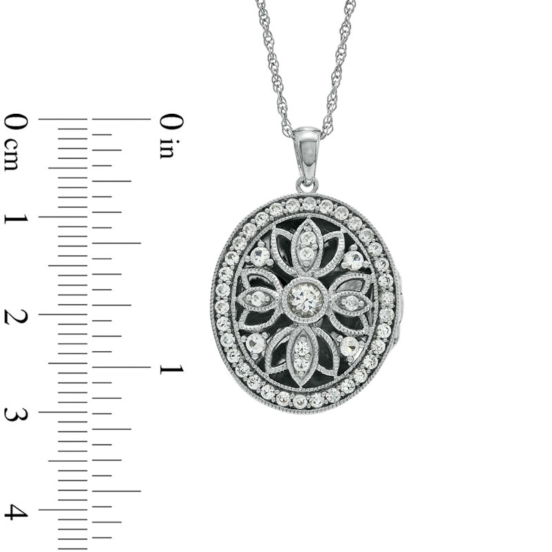 Main Image 3 of Lab-Created White Sapphire Oval Locket Pendant in Sterling Silver