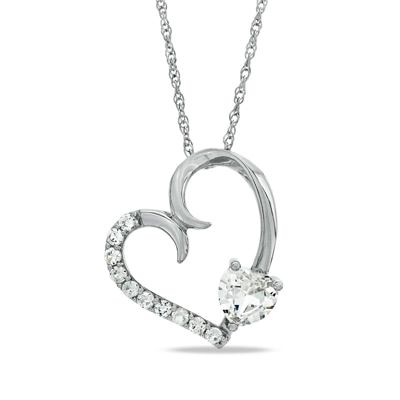Main Image 1 of 6.0mm Heart-Shaped Lab-Created White Sapphire Heart Pendant in Sterling Silver