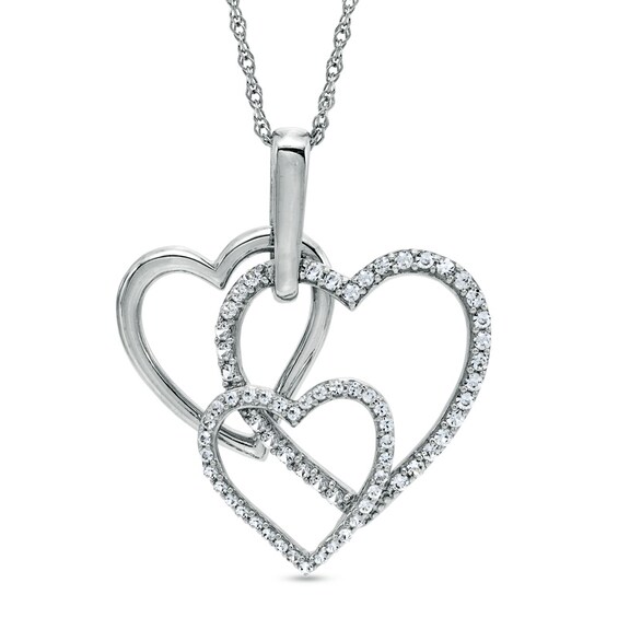 Lab-Created White Sapphire Triple Heart Pendant in Sterling Silver