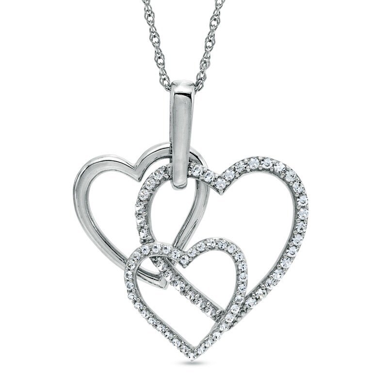 Main Image 1 of Lab-Created White Sapphire Triple Heart Pendant in Sterling Silver