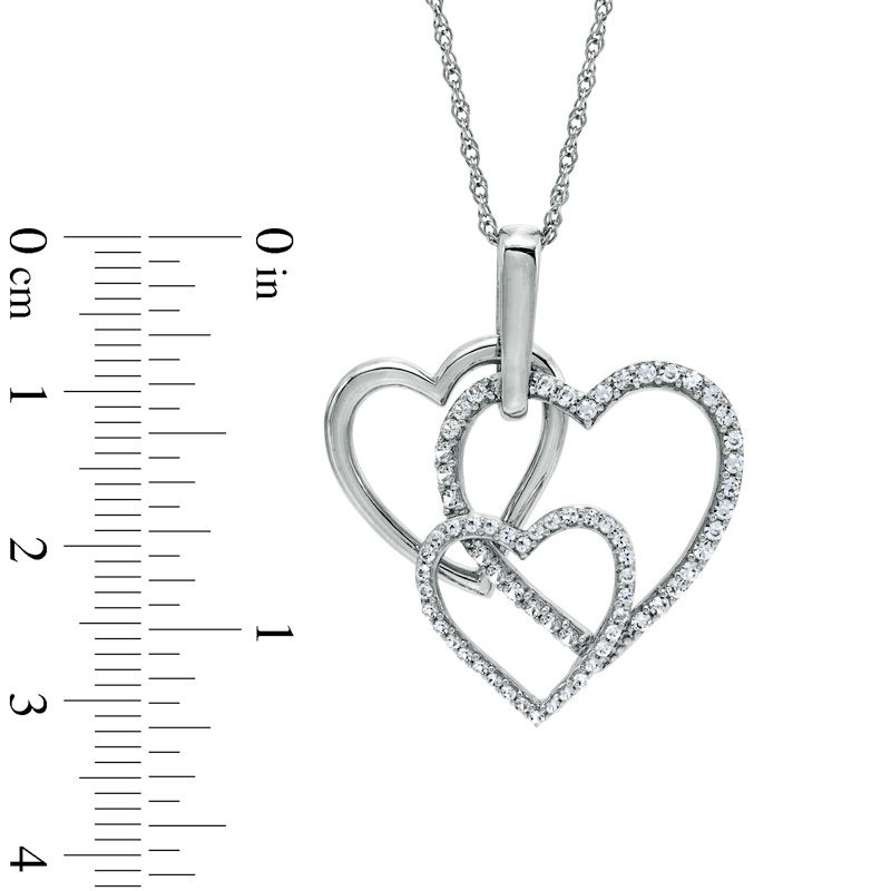Main Image 2 of Lab-Created White Sapphire Triple Heart Pendant in Sterling Silver