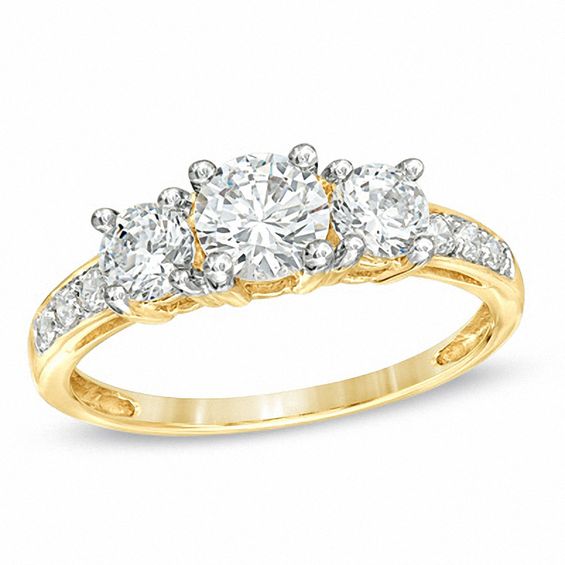 White Lab-Created Sapphire Channel Three Stone Ring in 10K Gold