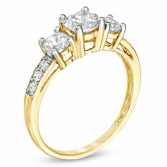 White Lab-Created Sapphire Channel Three Stone Ring in 10K Gold