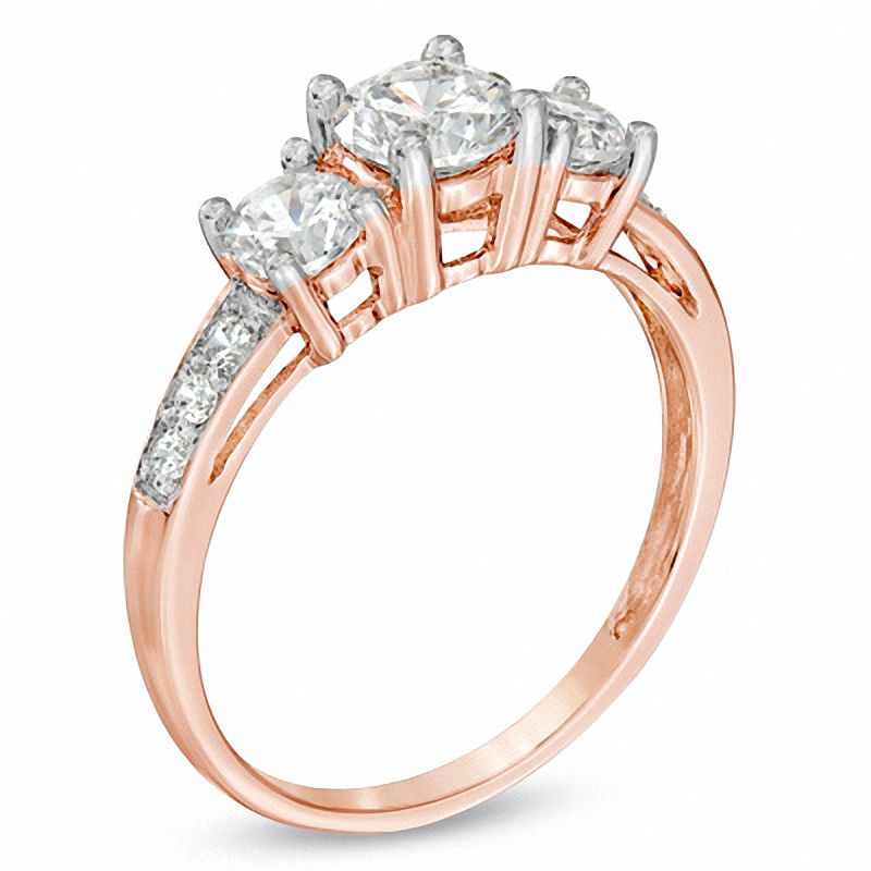 Zales Lab-Created Pink Opal, Pink Tourmaline and Lab-Created White Sapphire Ring in Sterling Silver with 14K Rose Gold Plate