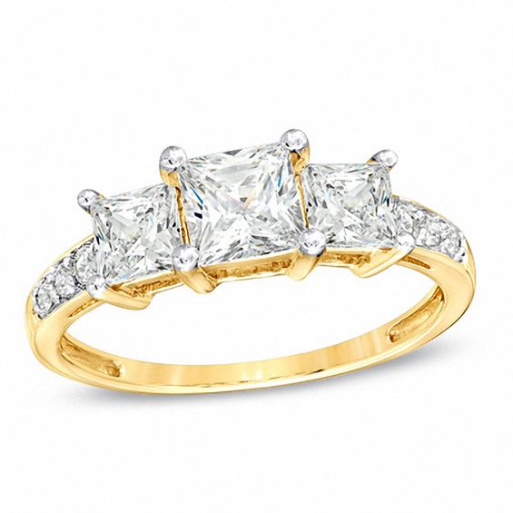 Princess-Cut Lab-Created White Sapphire Three Stone Ring in 10K Gold