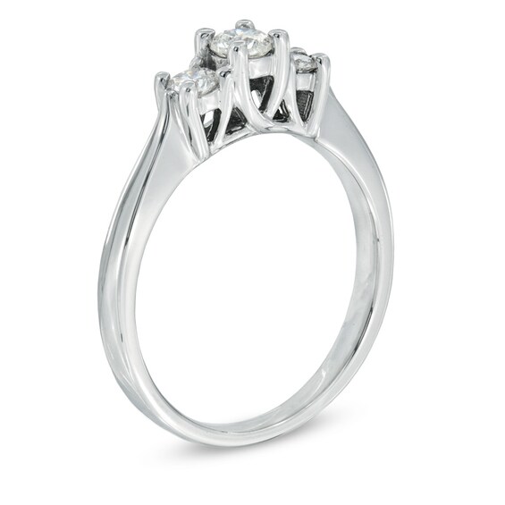 1/2 CT. T.w. Certified Diamond Three Stone Ring in 14K White Gold (I/I2)