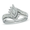 Thumbnail Image 1 of 1/2 CT. T.W. Marquise-Shape Diamond Bypass Bridal Set in 14K White Gold