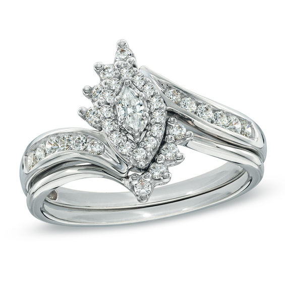 1/2 CT. T.w. Marquise-Shape Diamond Bypass Bridal Set in 14K White Gold