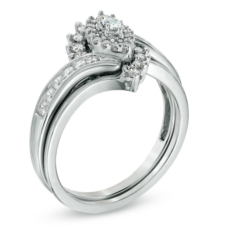 Main Image 2 of 1/2 CT. T.W. Marquise-Shape Diamond Bypass Bridal Set in 14K White Gold