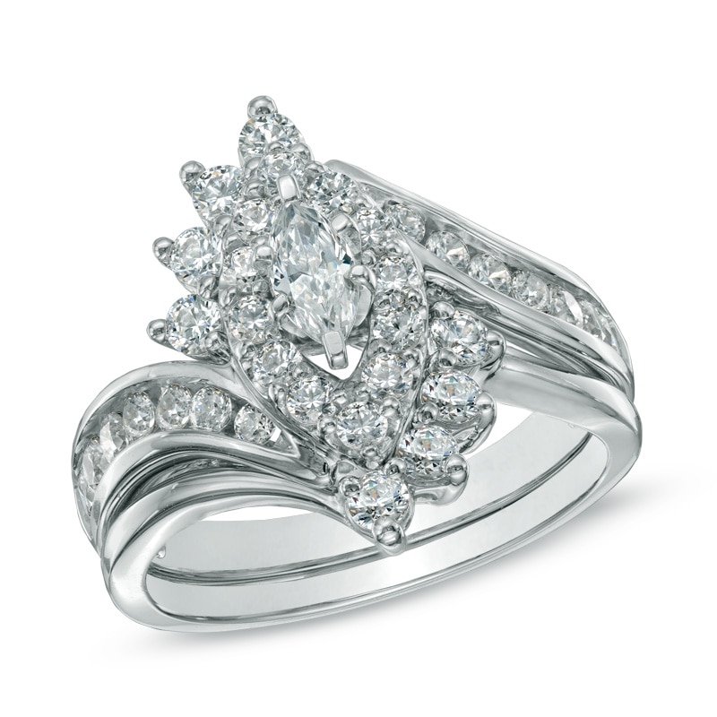 Main Image 1 of 1-1/2 CT. T.W. Marquise-Shape Diamond Bypass Bridal Set in 14K White Gold