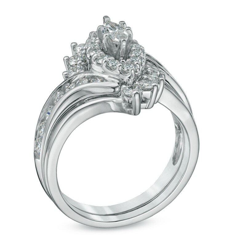 Main Image 2 of 1-1/2 CT. T.W. Marquise-Shape Diamond Bypass Bridal Set in 14K White Gold