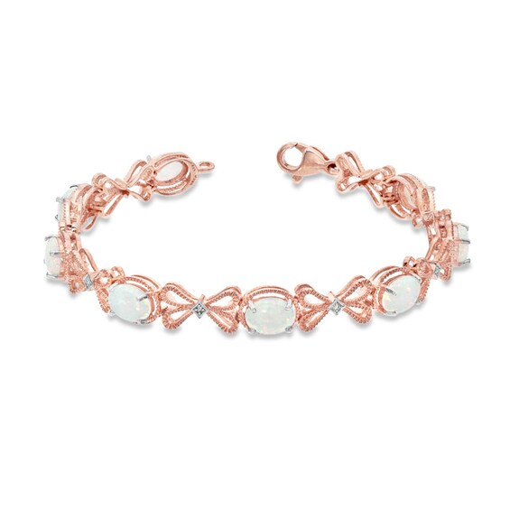 Oval Lab-Created Opal and Diamond Accent Bracelet in Sterling Silver with 14K Rose Gold Plate - 7.25"