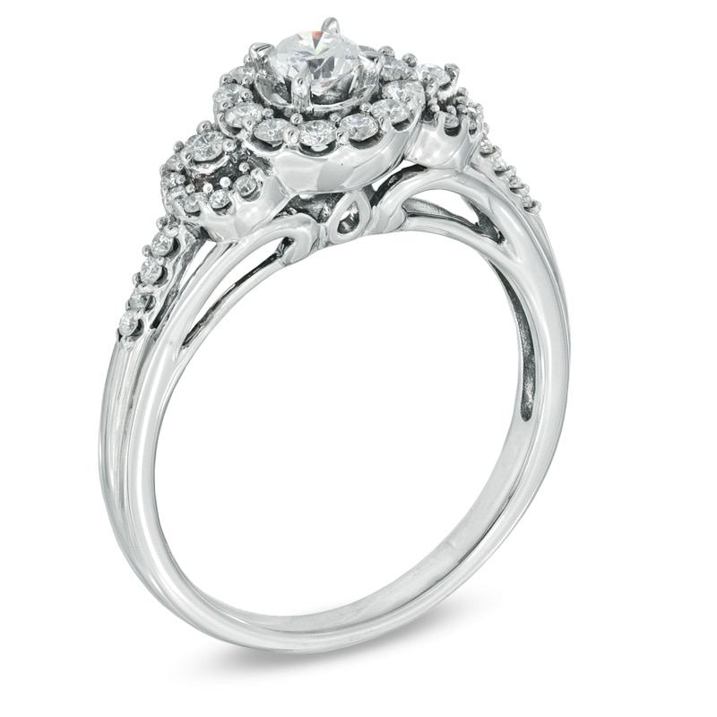 Main Image 2 of 1/2 CT. T.W. Diamond Three Stone Frame Ring in 14K White Gold