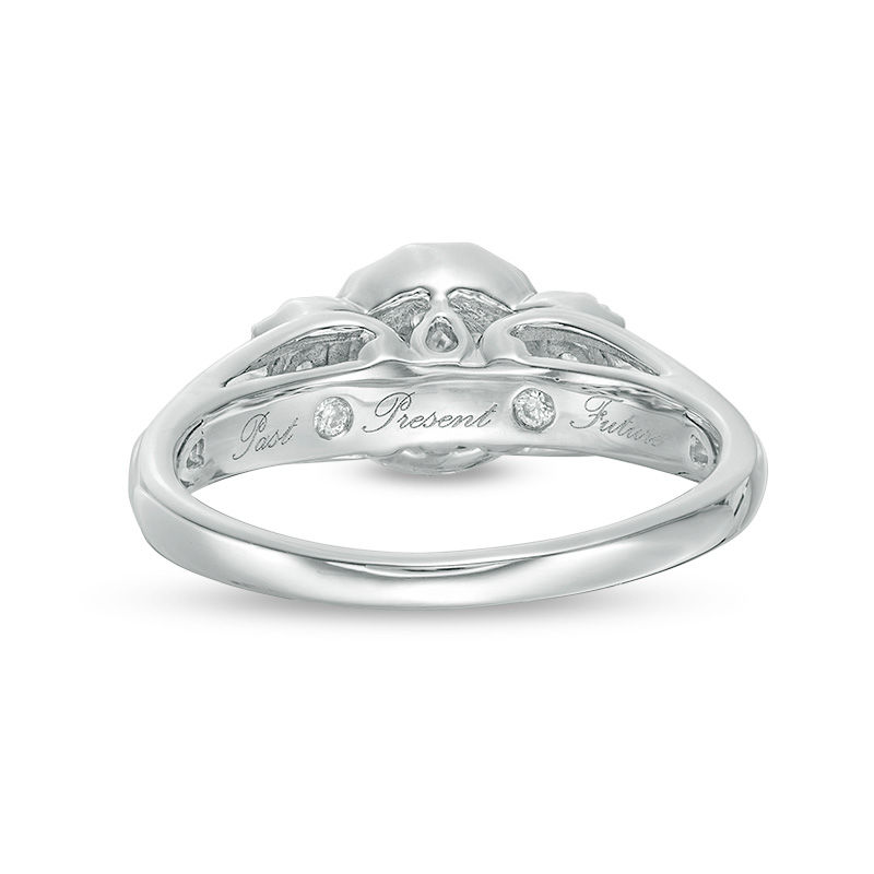 Main Image 4 of 1/2 CT. T.W. Diamond Three Stone Frame Ring in 14K White Gold