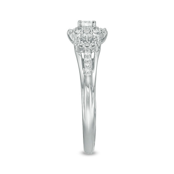 1/2 CT. T.w. Diamond Three Stone Frame Ring in 14K White Gold
