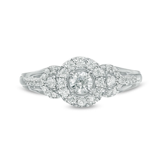 1/2 CT. T.w. Diamond Three Stone Frame Ring in 14K White Gold