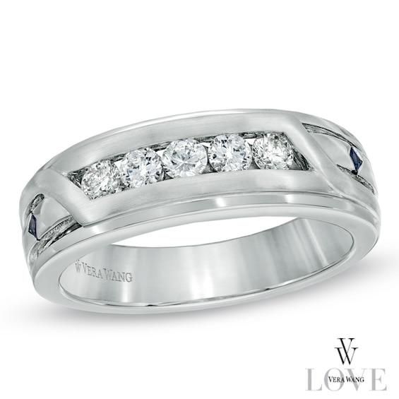 Vera Wang Love Collection Men's 1/2 CT. T.w. Diamond Slant Wedding Band in 14K White Gold