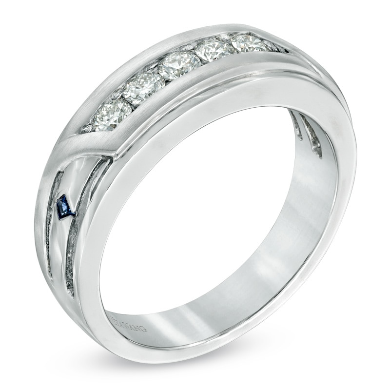 Main Image 2 of Vera Wang Men's 1/2 CT. T.W. Diamond Slant Wedding Band in 14K White Gold