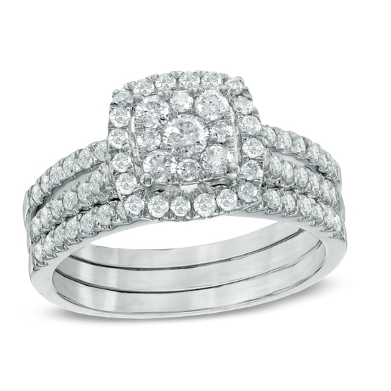 1 CT. T.w. Composite Diamond Frame Bridal Set in 10K White Gold