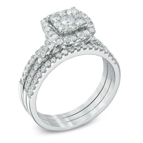 1 CT. T.w. Composite Diamond Frame Bridal Set in 10K White Gold