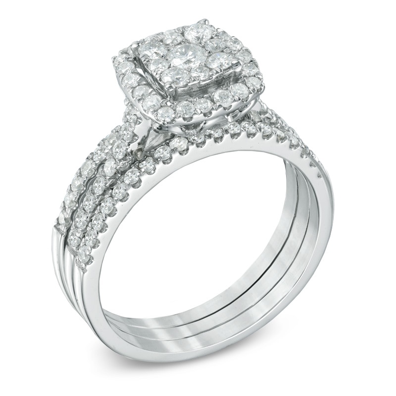 Main Image 2 of 1 CT. T.W. Composite Diamond Frame Bridal Set in 10K White Gold